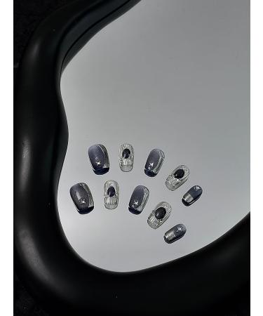 Y2K False Nail Kit Silver Gray Press On Nails Almond Handmade Jelly Gel Fake Nail -3D Sliver Glitter Flash Technology Sense Cat Eye Glitter Almond Glue On Nail Stiletto Acrylic Short Oval Stick On False Nail for Women (S Regular Size 15mm) S Regular Size  - Buy Online on GoSupps.com