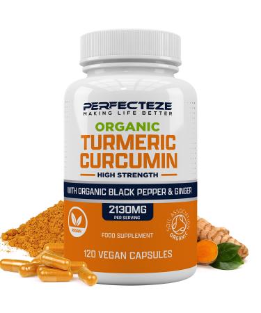Organic Turmeric Curcumin High Strength and Black Pepper with Ginger 120 Veg Capsules 2130MG Advanced Turmeric with Active Ingredient Curcumin Organic Vegan 120 Capsules (3 Month Supply)