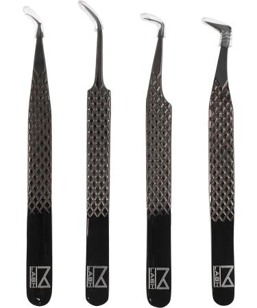 Set of 4 Diamond Grip Nano Fiber Tip Eyelash Extension Tweezers - Japanese Steel Lashes Tool (Black) - Buy Online on GoSupps.com