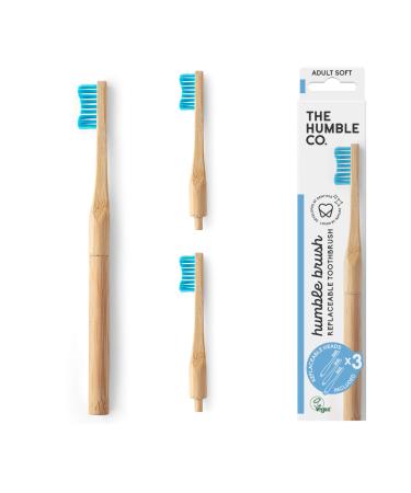 The Humble Co. Bamboo Toothbrush & 3 Toothbrush Heads Vegan and Eco Friendly Toothbrushes for Sustainable Zero Waste Oral Care  BPA Free Soft Bristle Toothbrush (Blue)