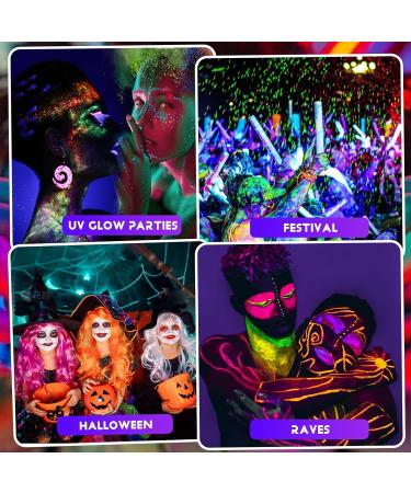 GLEEMEN Neon Face Body Paint Stick 12 Colors UV Blacklight Neon Fluorescent Face Paint with 4 templates Non Toxic Face Painting Club Makeup Art Paint Kit for Adults Kids Halloween Party Carnival 12 UV Colors - Buy Online on GoSupps.com