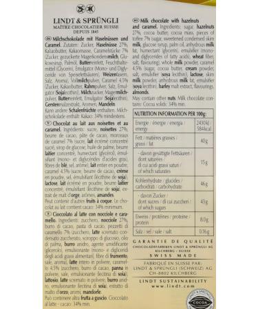 Lindt Milk Chocolate 38% Hazelnuts Caramel - Les Grandes - 150 g bar - Buy Online on GoSupps.com