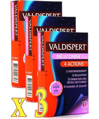 VALDISPERT - Melatonin 1 mg - 4 ACTIONS: SLEEPING # RELAXATION # DECREASE OF NIGHT CLOCKS # QUALITY SLEEP - 3 MONTHS OF TREATMENT - 3 Boxes of 30 Capsules (3) - Buy Online on GoSupps.com