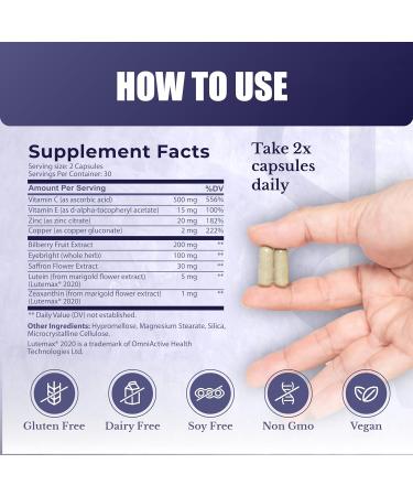 NATION HEALTH MD Vision Nutri Complex - Eye Vitamins with Lutein Bilberry - Eye and Vision Health for Men & Women - 60 Capsules - Buy Online on GoSupps.com