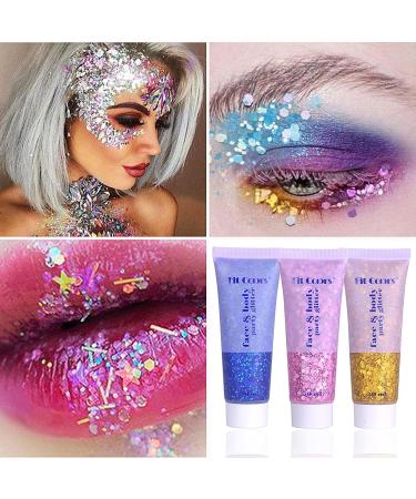  Miioto Glitter Gel for Face Hair Body Sequins for Cosmetics Lips Nails Festival Party 3 Colors (B) - Buy Online on GoSupps.com