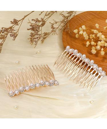 2 Pieces Pearl Hair Side Comb 15 Teeth Decorative Hair Combs Side Pearl Rhinestone Crystal Bridal Wedding Comb Hair Accessories for Women and Girls - Buy Online on GoSupps.com