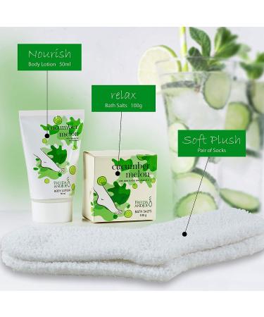 Spa Bath Gift Basket - Cucumber Melon Fragrance - Luxury Body Set with Lotion, Bath Salts, Cozy Socks - At-Home Self Care Kit for Women - Buy Online on GoSupps.com