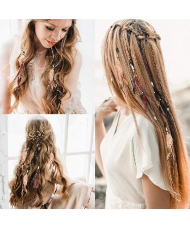 RONRONS 6 Pack Handmade Boho Hippie Hair Extensions with Feather Clip Comb - DIY Accessories for Women in Brown, Black, and Khaki - Buy Online on GoSupps.com