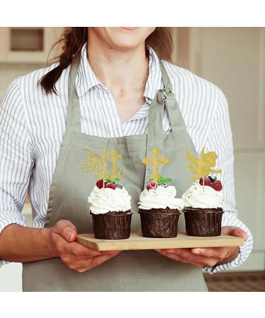 Rsstarxi 24 Pack God Bless and Cross Cupcake Toppers Angel Christening Cupcake Picks Babyshower Boy Baptism Cake Decorations for First Communion Baptism Party Decorations Gold - Buy Online on GoSupps.com