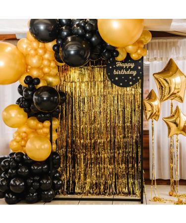 2Pcs Gold Foil Fringe Curtain - HADEEONG 3.28ft x 6.56ft Metallic Tinsel Backdrop Party Streamers Door Curtains Photo Backdrop for Wedding Birthday Bridal Shower Baby Shower Party Decorations - Buy Online on GoSupps.com