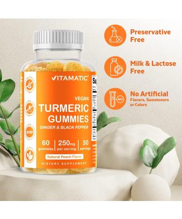 Vitamatic Turmeric Gummies 2-Pack with Ginger & Black Pepper - 95% Curcuminoids - 60 Vegan Gummies - Buy Online on GoSupps.com
