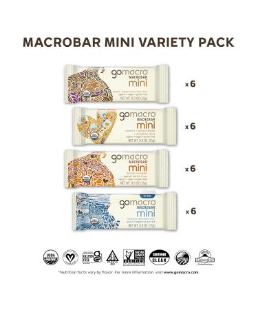 GoMacro MacroBar Mini Organic Vegan Protein Bars Variety Pack 0.9 Oz 24 Count Mini Variety Pack - Buy Online on GoSupps.com