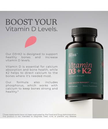 Bliss Serenity Vitamin D3 K2 5000 IU with MK-7 - 120 Vegcaps - Ultimate Absorption Formula - Buy Online on GoSupps.com
