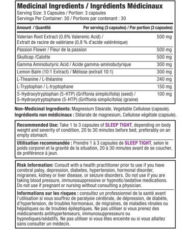 Alora Sleep Tight Capsules | Natural Sleep Aid Supplement to Help Fall Asleep | Herbal Sleep Supplement with Valerian Root Passion Flower L-Theanine | 30 Servings (90 Capsules) - Buy Online on GoSupps.com