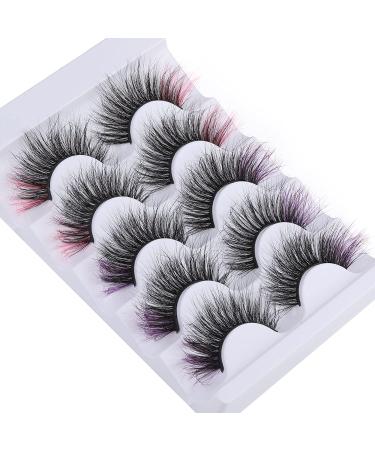 JIMIRE Colored Faux Mink Lashes - Fluffy Wispy Purple Pink Eye Lashes for Subtle Pop Makeup (5 Pairs) - Buy Online on GoSupps.com