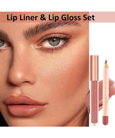 Nude Liquid Lipgloss & Lip Liner Set | Long Lasting & Waterproof Lip Stain | Highly Pigmented Lipstick & Lipliner Pencil | Daily Makeup Kit (07) - Buy Online on GoSupps.com