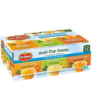 Del Monte Fruit Cup Snacks No Sugar Added Assorted Flavors, 4 oz cups - Included (12 Cups) For One Pack