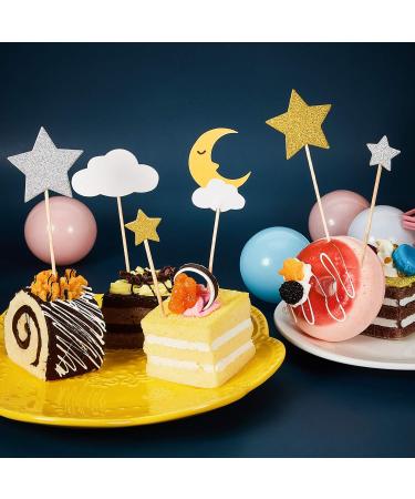 72 Pieces Glitter Star Moon Cupcake Toppers Moon Star White Clouds Cake Toppers Cake Decoration for Birthday Party Baby Shower Wedding Christmas Valentine's Day - Buy Online on GoSupps.com