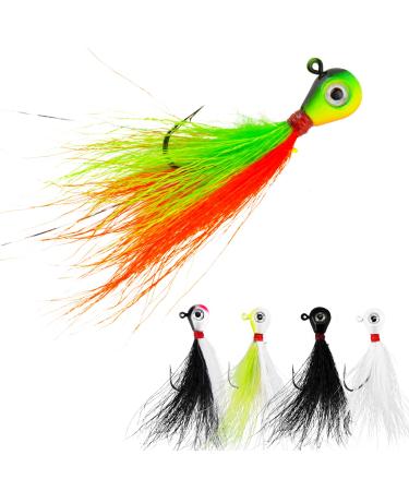 MadBite WideEye 15/28 Pack Jig Head Kits Bucktail Hair Jigs Conical Jigs and Pill Shaped Jig Kits Fishing Jig Heads for Walleye Bass Crappie Jig Head Weights - 1/8 oz 1/4 oz and 3/8 oz C: Hair Jig Kits - 15 Pack 1/4 oz