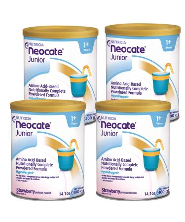 Neocate Junior - Powdered Hypoallergenic, Amino Acid-Based Toddler and Junior Formula - Strawberry - 14.1 Oz Can (Case of 4)
