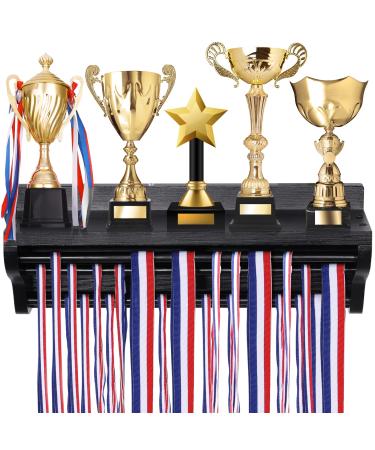 Pllieay Wooden Medal Hanger Display with Shelf, Medal Holder, Medal Rack, Race Medal Trophy Display Shelf for Showing Your Hard-Earned Achievements Black