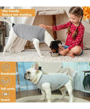 Shop Large Sychien Dog Shirt - Soft Combed Cotton T-Shirt for Bulldogs & Large Dogs - Cool Gray Striped Design - Buy Online on GoSupps.com