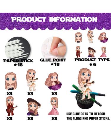 18pcs Glitter Cartoon Girls Dessert Cupcake Topper Cheer to Worldwide Popular Female Singer Concert Theme Decor Pick for Fan Men Women Happy Birthday Music Party Decorations Supplies - Buy Online on GoSupps.com