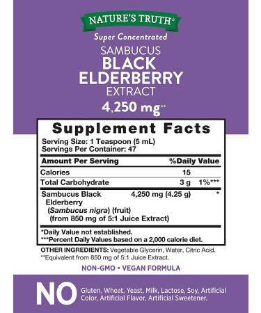Nature's Truth Black Elderberry Extract 4250mg Syrup - Super Concentrated Sambucus Supplement - Buy Online on GoSupps.com