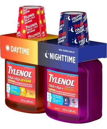 Tylenol Cold + Flu Severe Liquid Cough Medicine | Daytime & Nighttime Relief | 2 ct. x 8 fl. oz | International Shipping Available - Buy Online on GoSupps.com