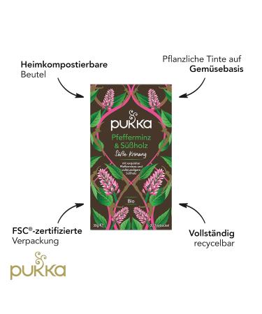 Pukka Organic Herbal Tea Peppermint & Liquorice | After Meals Mint Tea | Pack of 4 | 80 Tea Bags - Buy Online Worldwide - Buy Online on GoSupps.com