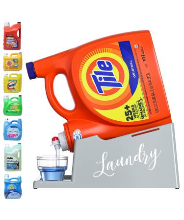 Skywin- Laundry Detergent Holder Stand Organizer and Drip Tray for Laundry Room Organization Laundry Soap Holder for Liquid Laundry Detergent Laundry Detergent Stand (Grey with Print)