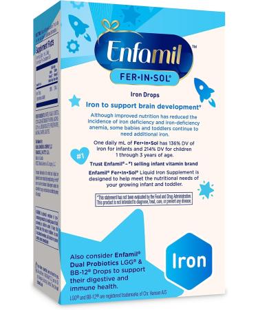 Enfamil Fer-in-Sol Iron Supplement Drops for Infants & Toddlers Supports Brain Development 50 mL Dropper Bottle Pack of 3 1.67 Fl Oz (Pack of 3) - Buy Online on GoSupps.com