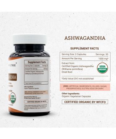 Secrets of the Tribe Ashwagandha USDA Organic Capsules | Certified Organic Vegetarian Capsules, Herbal Dietary Supplement | Withania somnifera Dried Root (60 Count) 60 Count (Pack of 1) - Buy Online on GoSupps.com