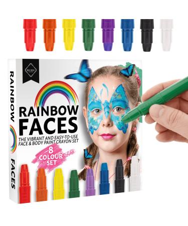Bik Bok Creations Set of 8 Rainbow Face Paint Crayons for All Ages - Ideal for Kids and Adults Perfect for Parties Halloween and More!