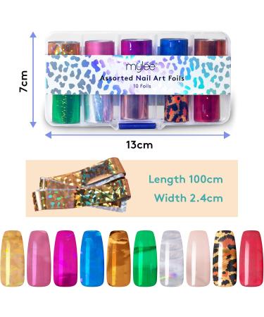 Mylee Assorted Nail Art Foils 10 Nail Art Foils Self-Adhesive Chrome and Metallic Nail Art Stickers Nail Art Decoration Foil Sticker Transfers Nail Art Decorations for Foil Manicure - Buy Online on GoSupps.com