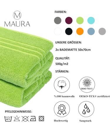 MauraMome 2-Pack Bath Mats - 100% Cotton Green Terry Shower Rugs Quick-Dry & Non-Slip 50x70cm Bathroom Carpets - Buy Online on GoSupps.com