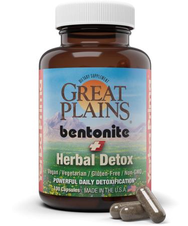 Yerba Prima Bentonite Clay Plus Herbal Detox  100 Veg Capsules - Food Grade Clay from The Great Plains  USA - Colon & Liver Cleanse Supplement with Calcium Clay 100 Count (Pack of 1)