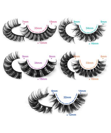 Yawamica D Curly Strip Lashes - 10 Pairs Russian Volume Mixed Natural Wispy Mink False Eyelashes - Buy Online on GoSupps.com