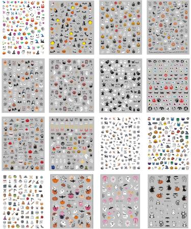 Halloween Nail Stickers 16 Sheets Self-Adhesive Nail Decal Pumpkin Ghosts Cobweb Nail Art Decoration Design Supplies - Buy Online on GoSupps.com
