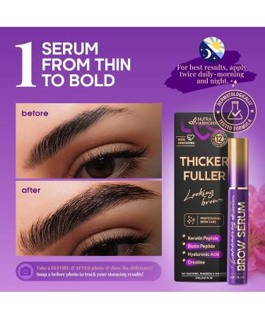 Brow Serum for Eyebrow Growth Pro Growth Treatment with Keratin & Biotin Peptides Hyaluronic Acid Creatine & Castor Oil No Prostaglandins Vegan & Non Irritating for Fuller Thicker Brows 8ml - Buy Online on GoSupps.com