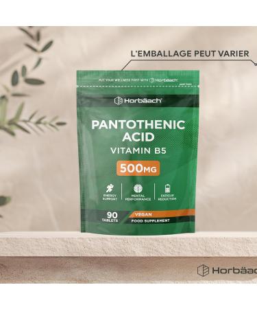 Vitamine B5 Acide Pantoth nique 500mg | 90 Comprim s Vegan | Complem nt Alimentaire Hautement Dos | Pantothenic Acid Supplement | par Horbaach - Buy Online on GoSupps.com