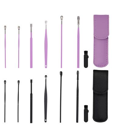14 Pcs Ear Pick Removal Kit Ear Cleansing Tool Set with Cleaning Brush Ear Wax Remover Tool with Storage Box Case Black+purple