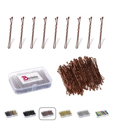 Biribila Bobby Pins 150 Pcs Brown 5cm Long Hair Grips with Storage Box Thicker & Strong Kirby Grips for All Type of Hairs Hair Pins for Hair Styling & Make UP (Brown)