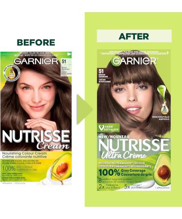 Garnier Nutrisse Ultra Cr me Permanent Hair Dye 100% Grey Coverage Vegan Formula Nourished Hair Long-Lasting Rich Colour 51 Medium Ash Brown 1 Application Packaging May Vary BROWN SHADES 51 Medium Ash Brown - Buy Online on GoSupps.com