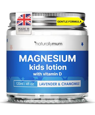 NaturallyMum Kids Magnesium Bedtime Lotion with Vitamin D | Support for Sleep Heart Bone Nerve Gut and Muscle Health | Alternative to Melatonin | Lavender & Chamomile 4.2 fl oz Lavender & Chamomile 4.2 Fl Oz (Pack of 1)