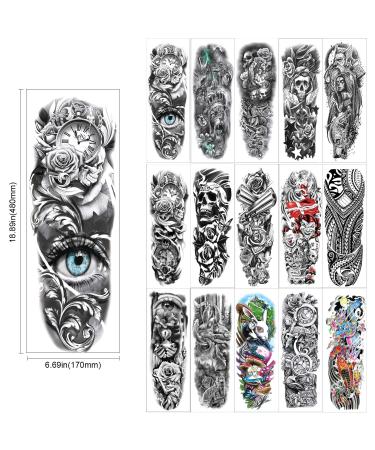 Konsait 15 Sheets Large Temporary Tattoos | Full Arm Tattoo Sleeves for Men and Women | Black Body Stickers | Fake Body Art - Buy Online on GoSupps.com
