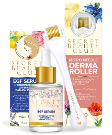EGF Serum with Derma Roller Kit   Wrinkle Serum  Scar Reducing Acne Scar Treatment  Wrinkle Remover for Face Anti Aging Serum for Face Serum for Women   Retinol Serum Alternative   Korean Skin Care