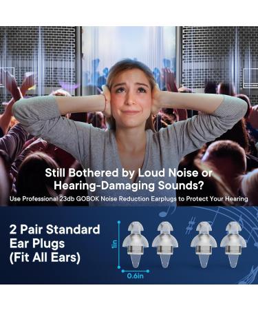 High Fidelity Earplugs for Concerts - 2 Pairs Reusable Noise Reduction Ear Plugs with Carrying Case | Music Hearing Protection for Festivals Raves & Sporting Events - Black - Buy Online on GoSupps.com