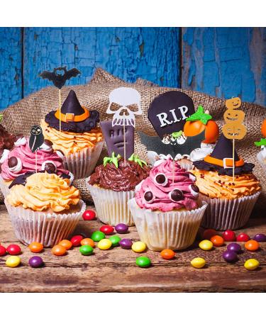 125 Pieces Halloween Cupcake Toppers Picks Halloween Cupcake Decorations for Halloween Birthday Party Supplies - Buy Online on GoSupps.com