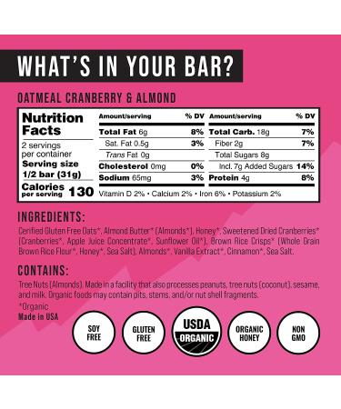 Kate's Real Food Organic Energy Bars - Non-GMO, Gluten-Free, Soy-Free, Pack of 12, Oatmeal Cranberry & Almond Flavor - Buy Online on GoSupps.com